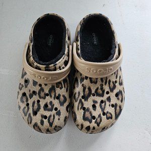 Kids Cheetah Fur Lined Crocs Size 1
